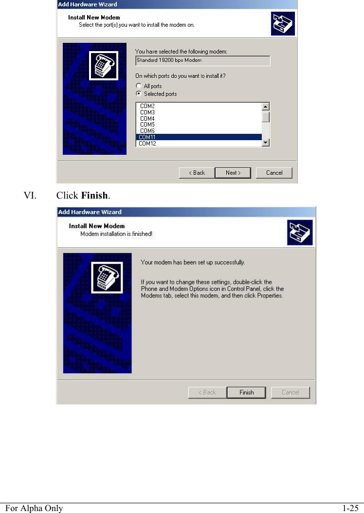   For Alpha Only  1-25   VI. Click Finish.  