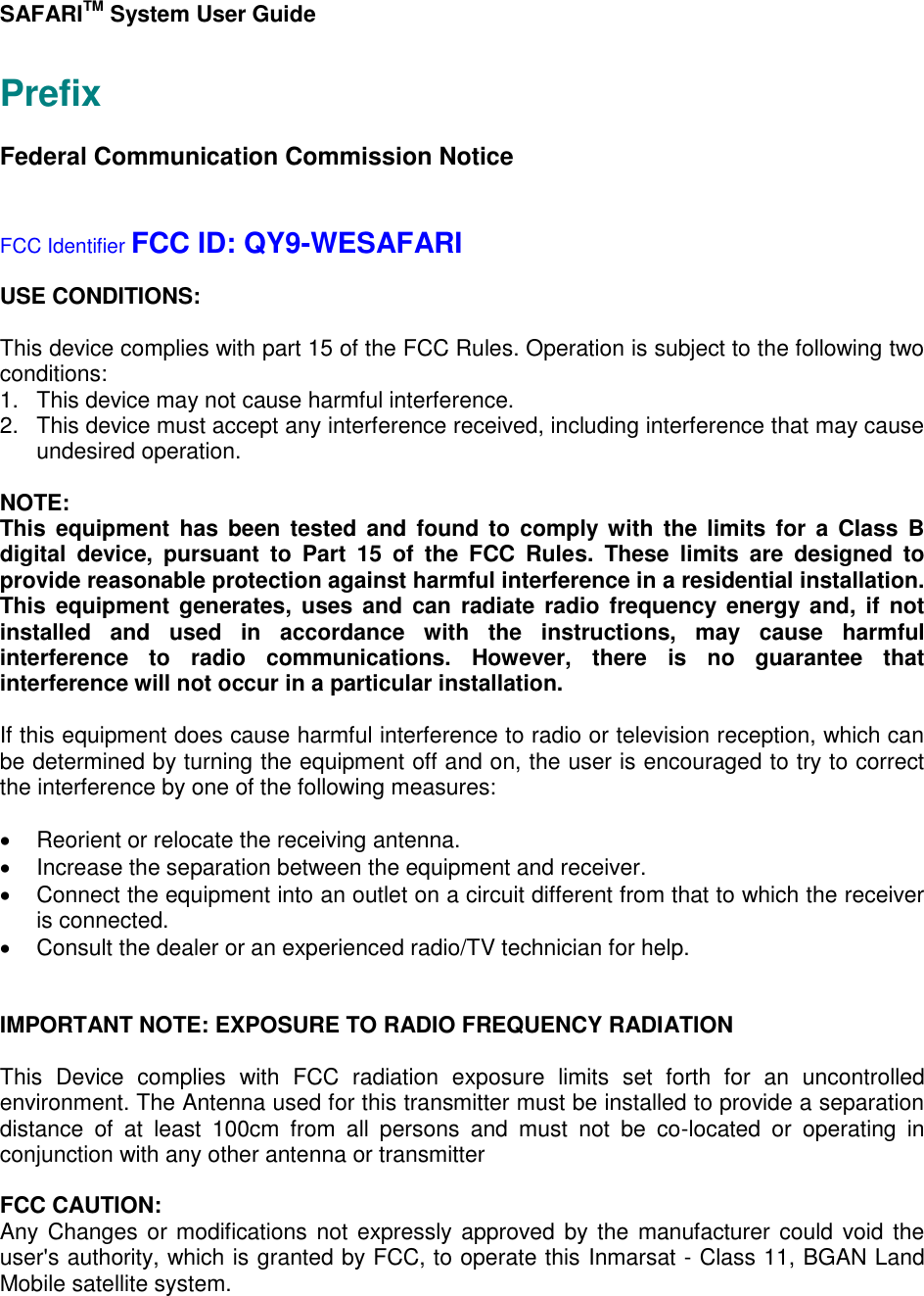 Page 2 of Addvalue Communications WESAFARI INMARSAT BGAN LAND MOBILE SATELLITE TERMINAL+ 802.11 b/g User Manual 