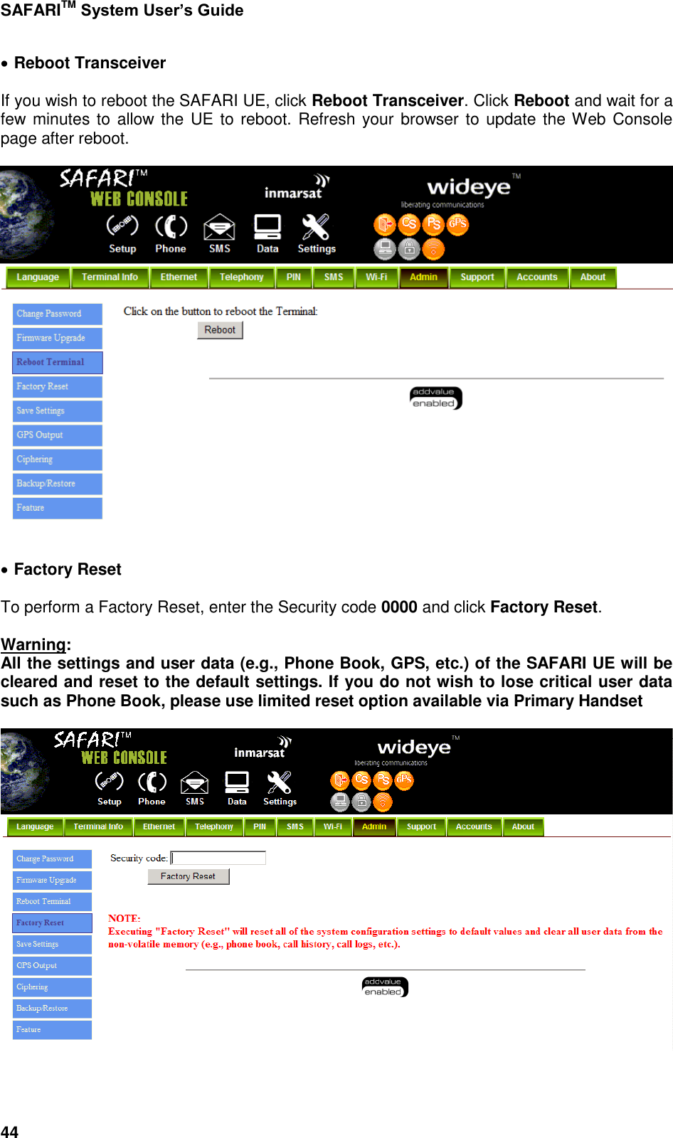 Page 92 of Addvalue Communications WESAFARI INMARSAT BGAN LAND MOBILE SATELLITE TERMINAL+ 802.11 b/g User Manual 