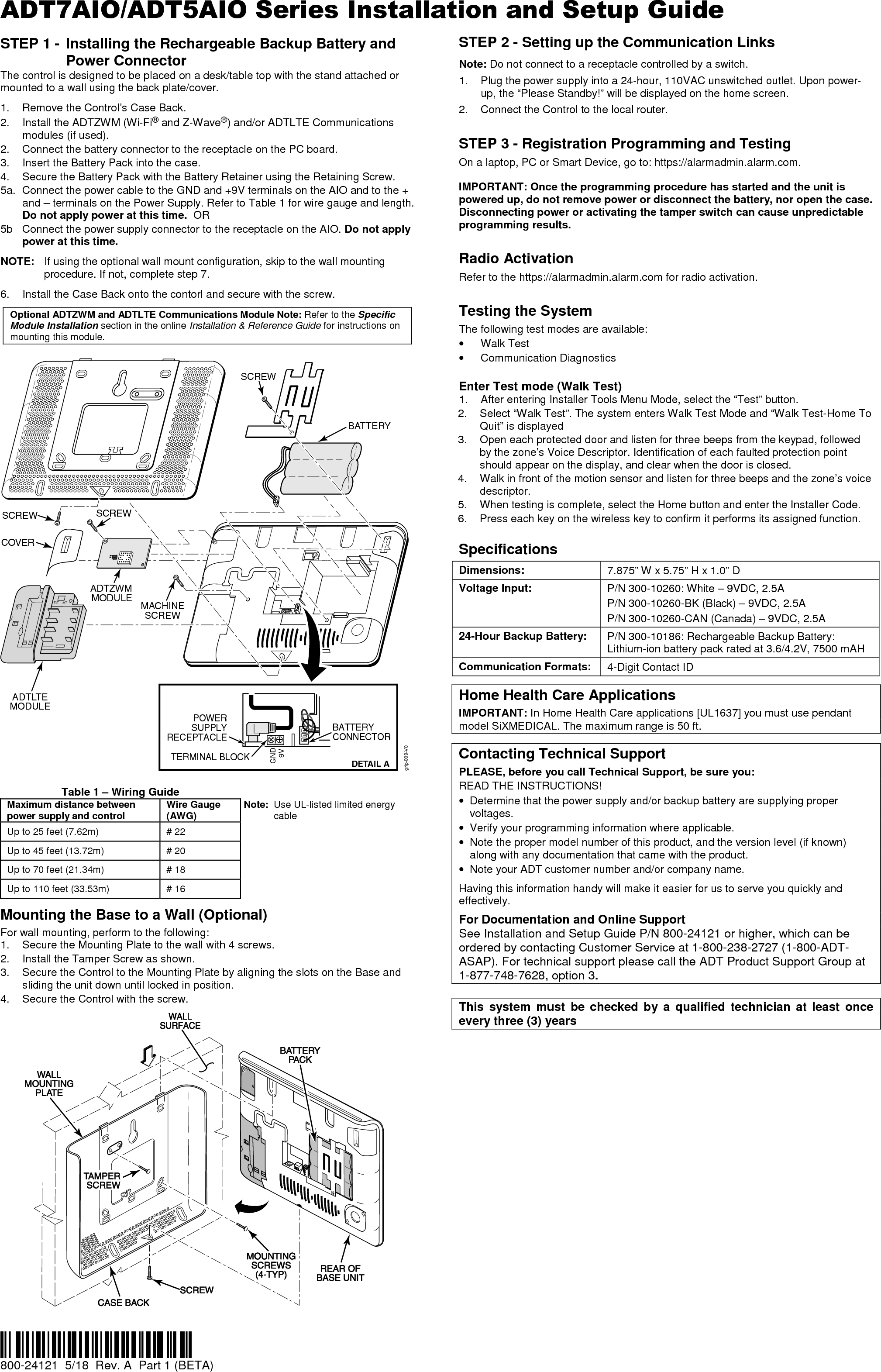 Ademco 8DL-GRIPAIO5A 5 inch Wireless Control Panel User Manual 800 ...