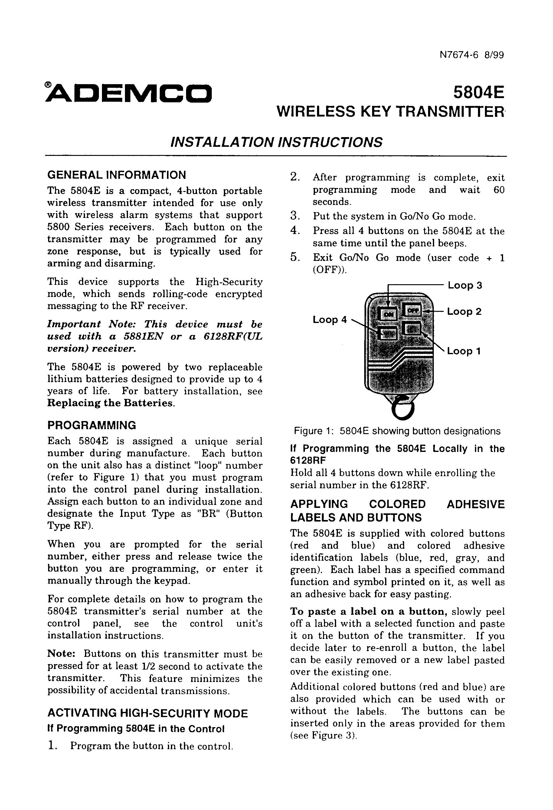 Momentary Security Transmitter User Manual