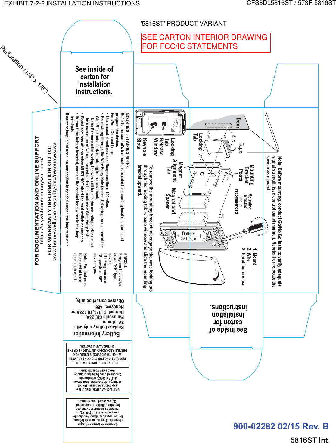 SEE CARTON INTERIOR DRAWING FOR FCC/IC STATEMENTSEXHIBIT 7-2-2 INSTALLATION INSTRUCTIONSCFS8DL5816ST / 573F-5816ST&apos;5816ST&apos; PRODUCT VARIANT