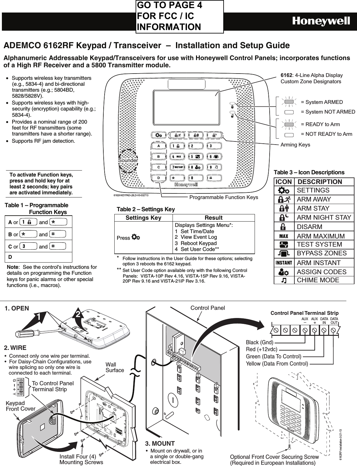 Ademco 8DL6162RF Keypad Transceiver User Manual 800 11508 A 6162RF ig