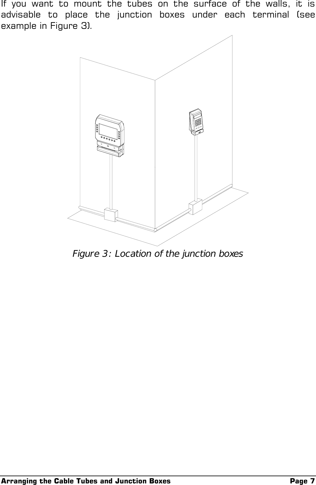 Arranging the Cable Tubes and Junction Boxes Page 7If you want to mount the tubes on the surface of the walls, it isadvisable to place the junction boxes under each terminal (seeexample in Figure 3).Figure 3: Location of the junction boxes