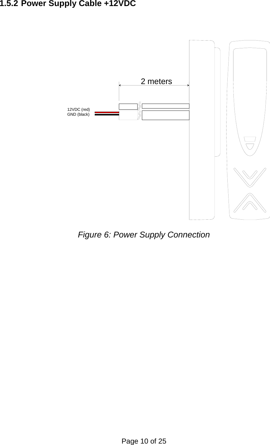 1.5.2 Power Supply Cable +12VDC  6,10 cm2 meters12VDC (red)GND (black)Figure 6: Power Supply Connection Page 10 of 25 