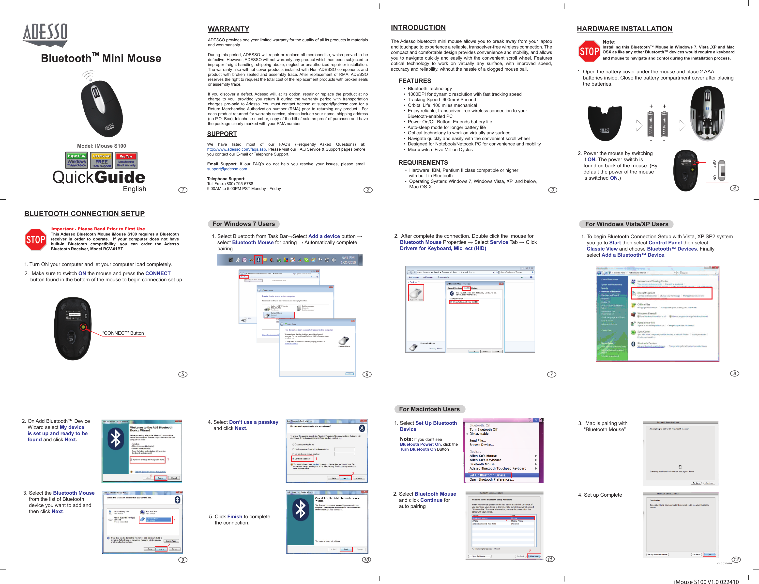 Page 1 of 1 - Adesso Adesso-Bluetooth-S100-Users-Manual- IMouse-S100 Adesso-bluetooth-s100-users-manual