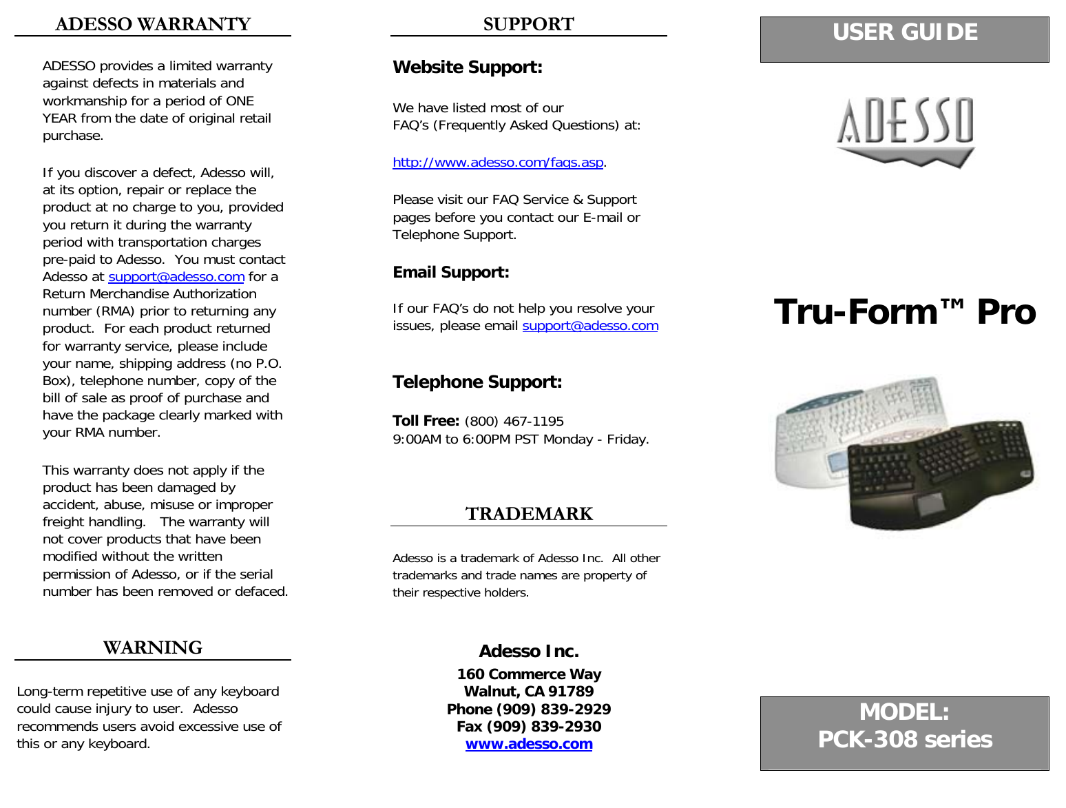 Page 1 of 3 - Adesso Adesso-Tru-Form-Pck-308-Users-Manual PCK- 308 Users Guide