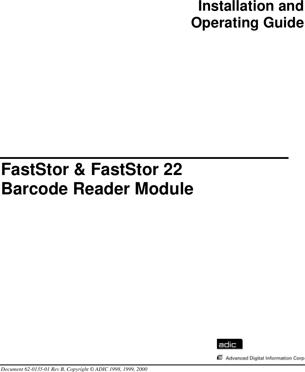 Page 1 of 8 - Adic Adic-Faststor-22-Users-Manual-  Adic-faststor-22-users-manual