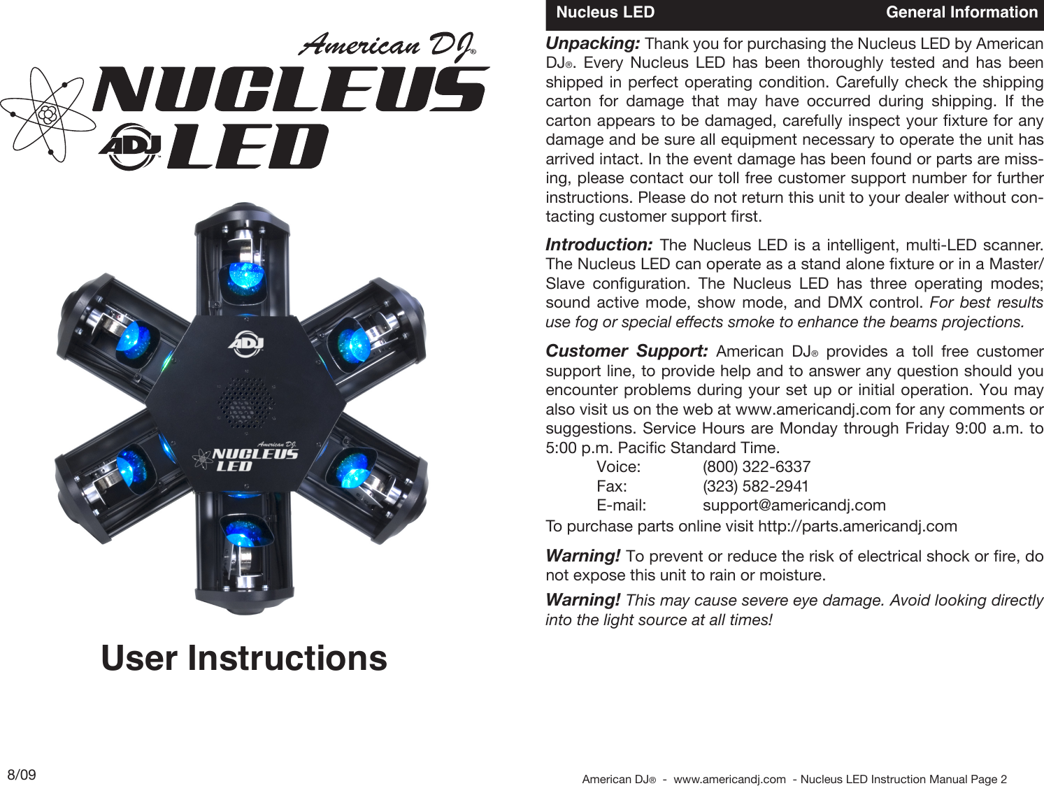 Page 1 of 12 - Adj E Nucleus Led User Manual