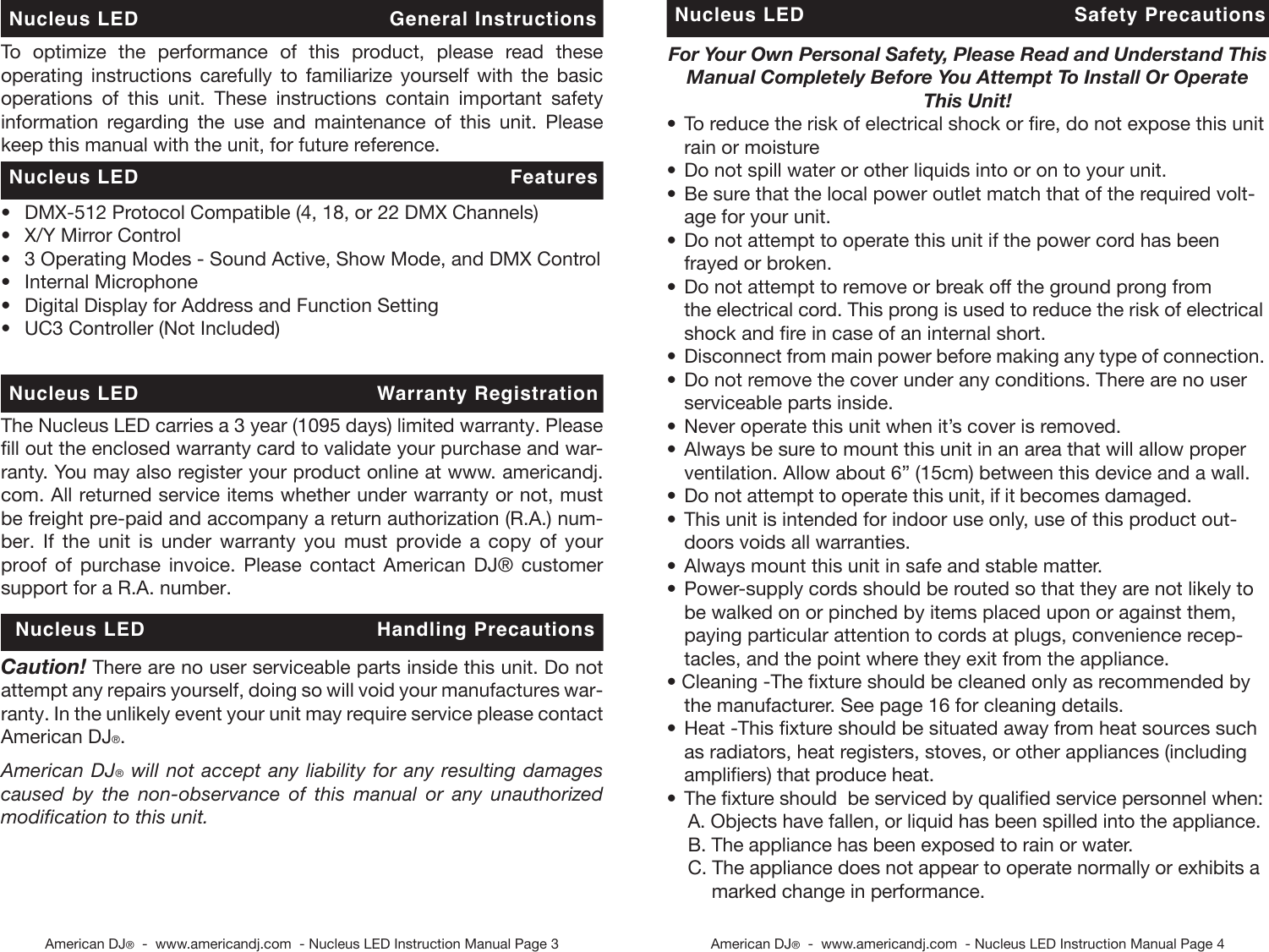 Page 2 of 12 - Adj E Nucleus Led User Manual