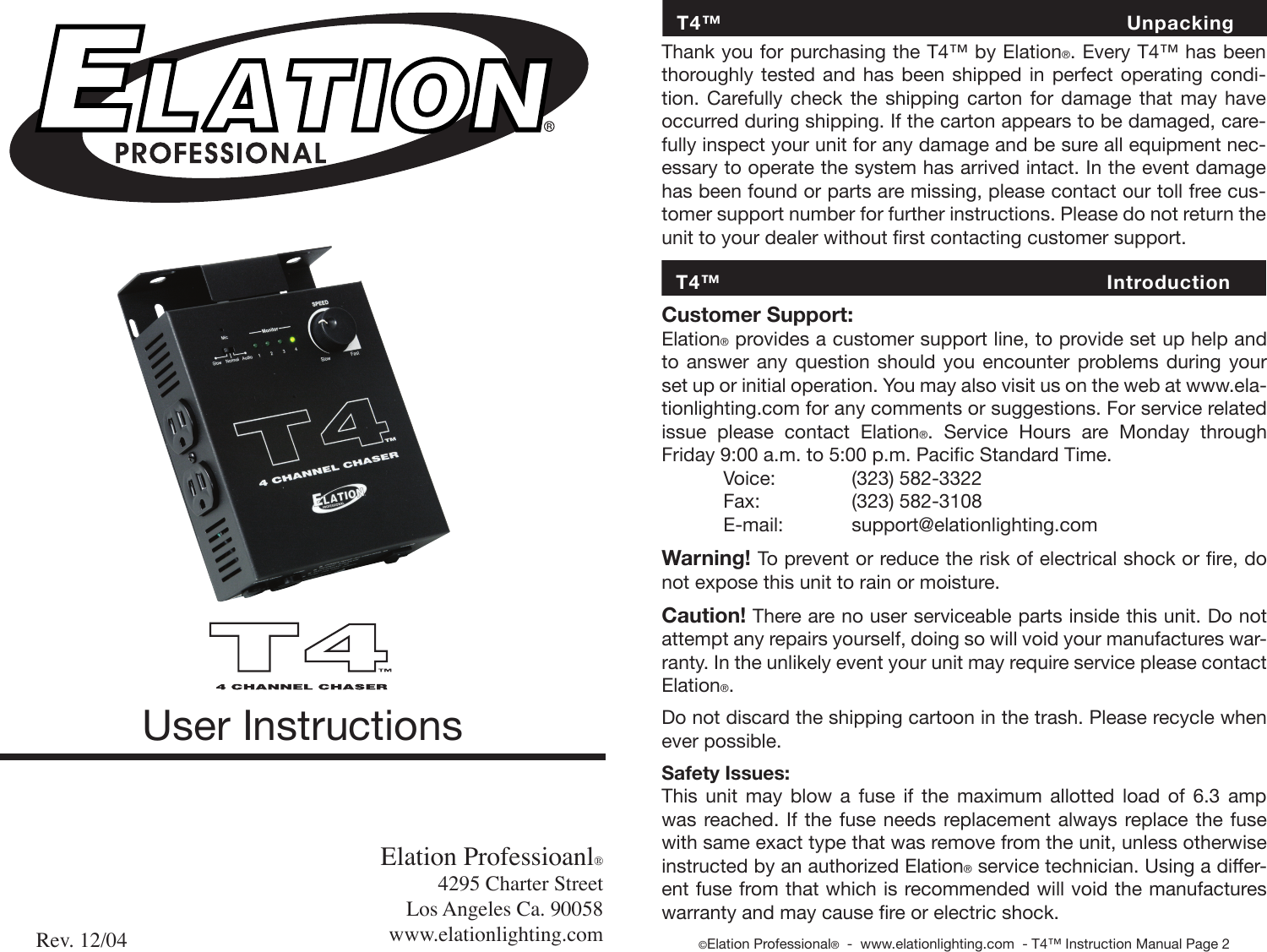 Page 1 of 4 - Adj E T4 User Manual