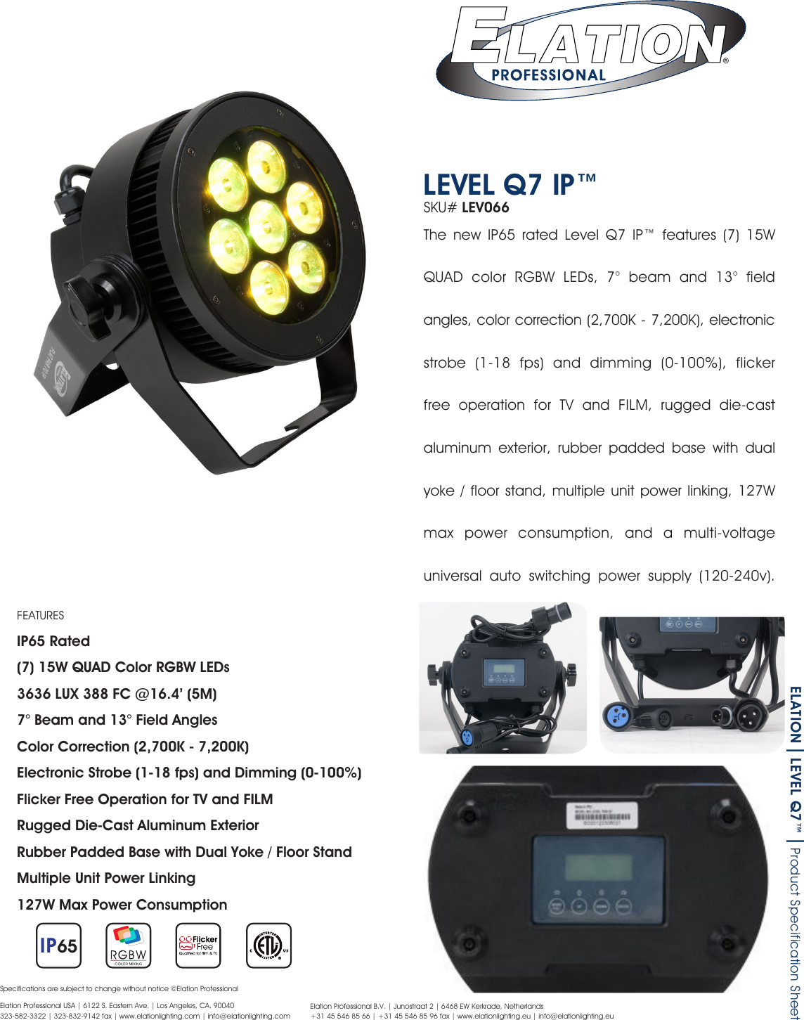 Page 1 of 2 - Elation Level Q7 Ip Specification Sheet