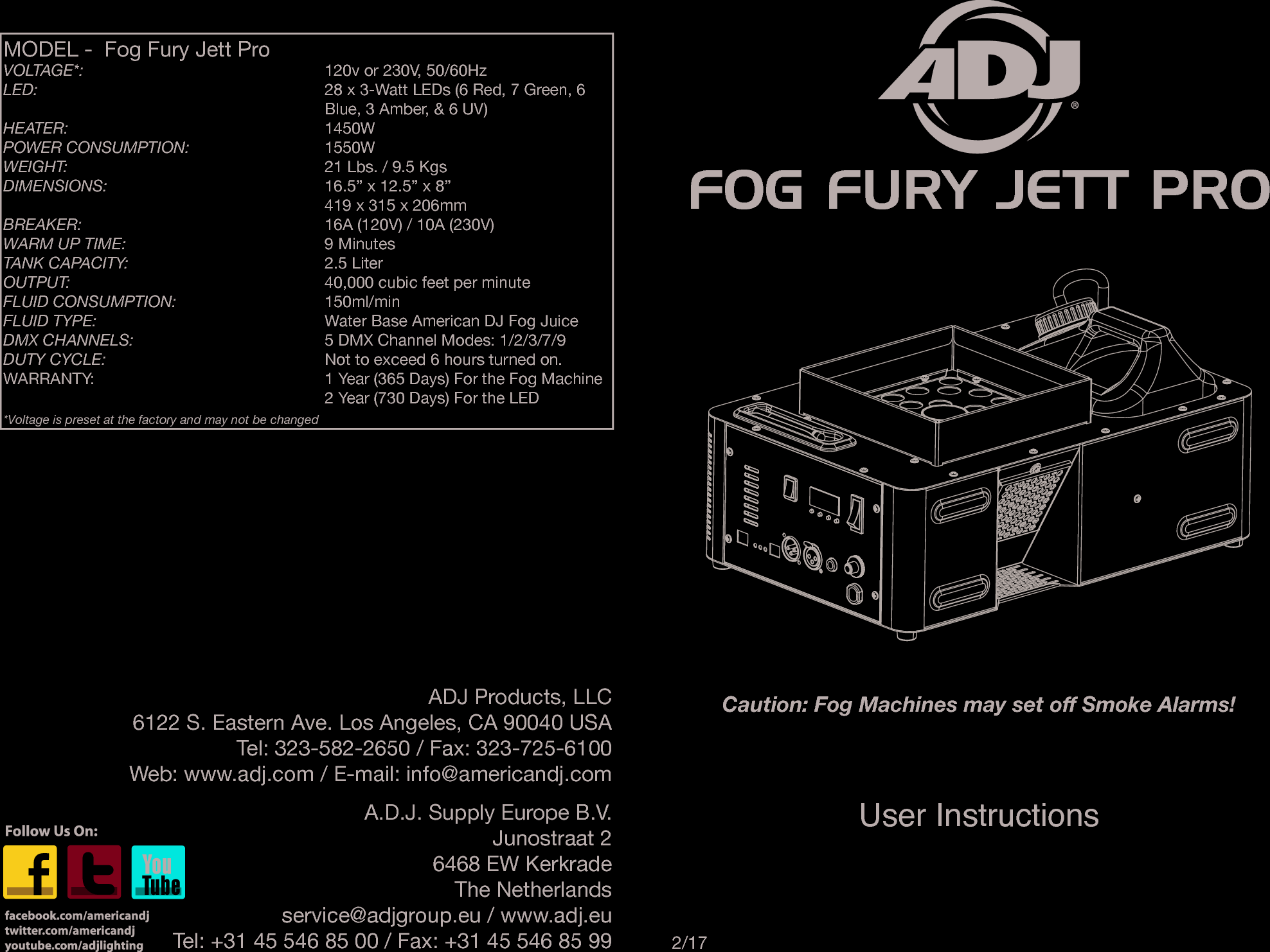 Page 1 of 12 - Adj Fog Fury Jett Pro V2.0 Eng User Manual