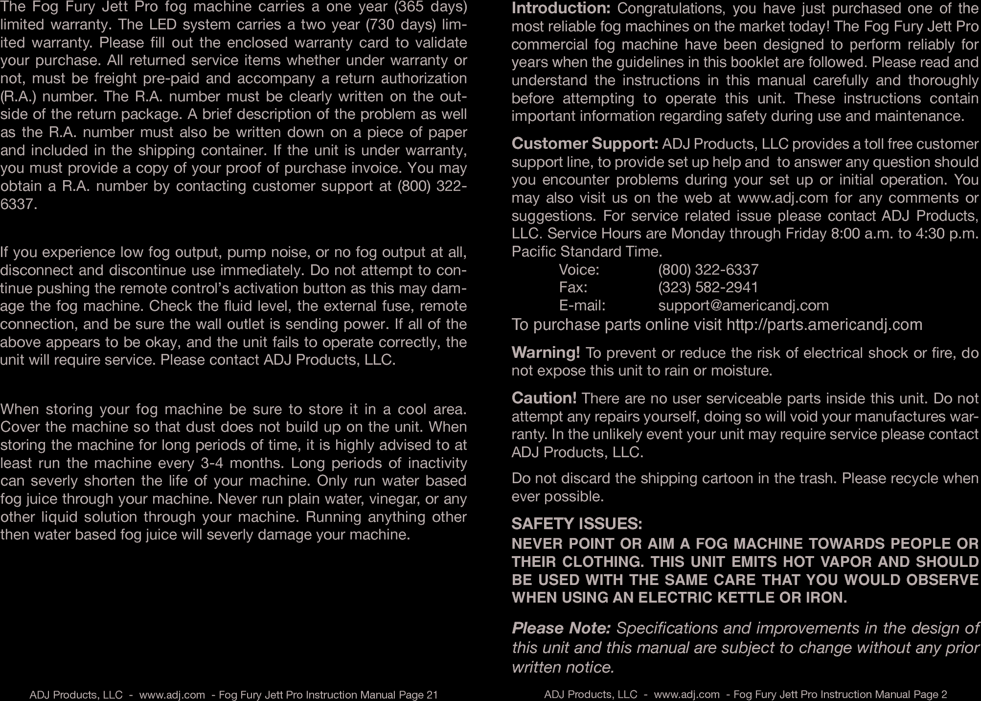 Page 3 of 12 - Adj Fog Fury Jett Pro V2.0 Eng User Manual