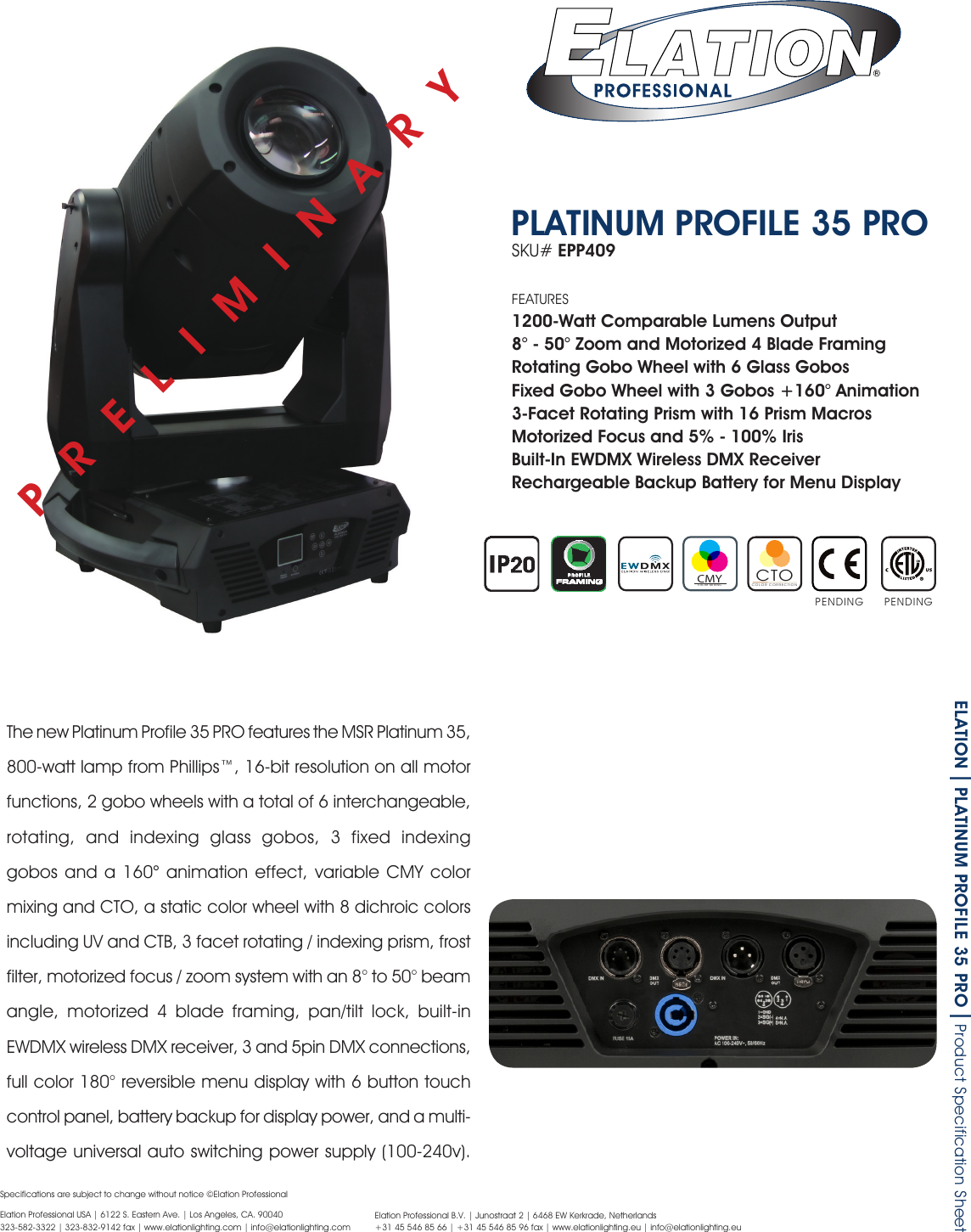 Page 1 of 2 - Platinum Profile 35 Pro Preliminary Specification Sheet