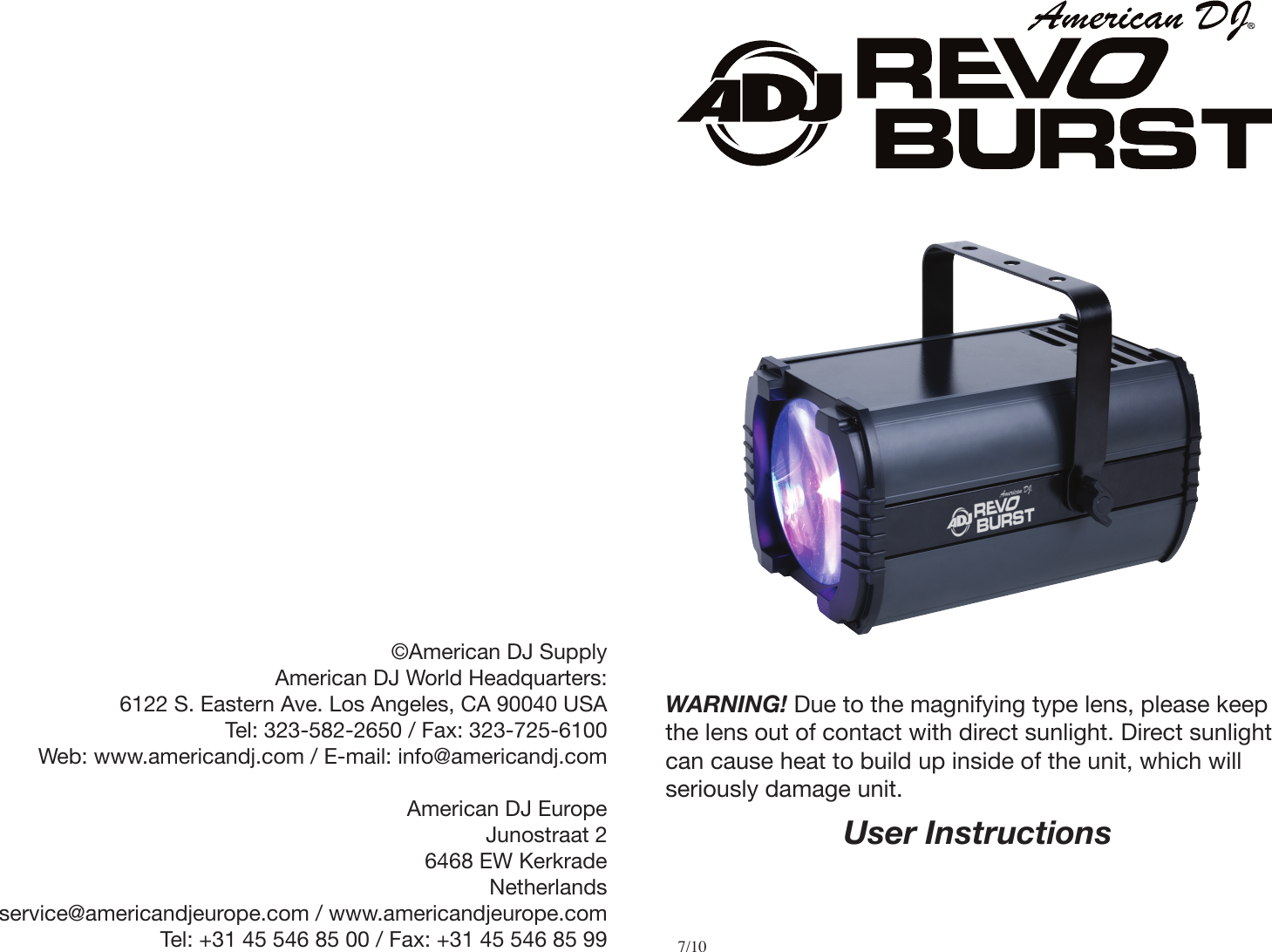 Page 1 of 10 - Adj Revo Burst Lo User Manual