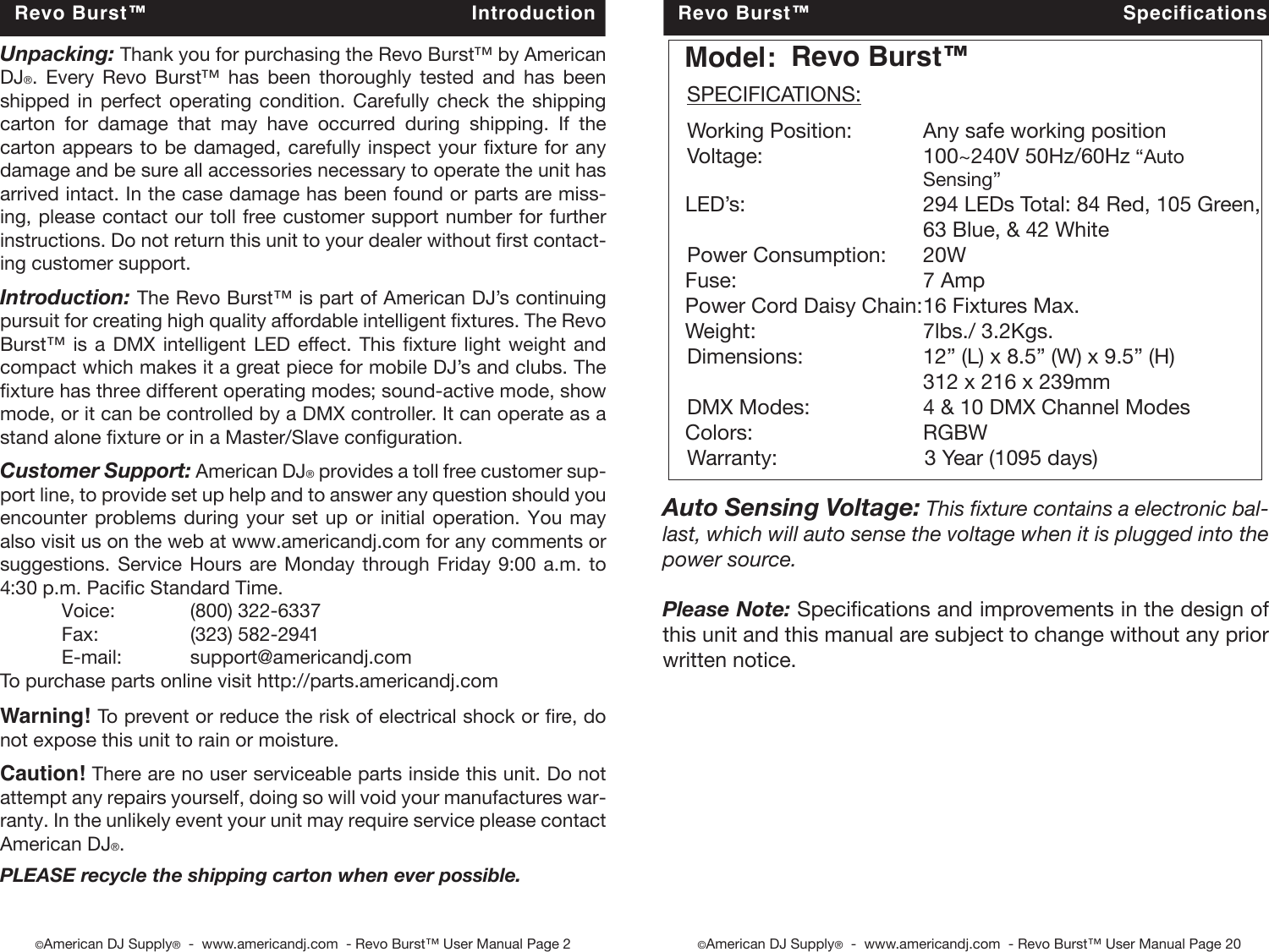 Page 2 of 10 - Adj Revo Burst Lo User Manual