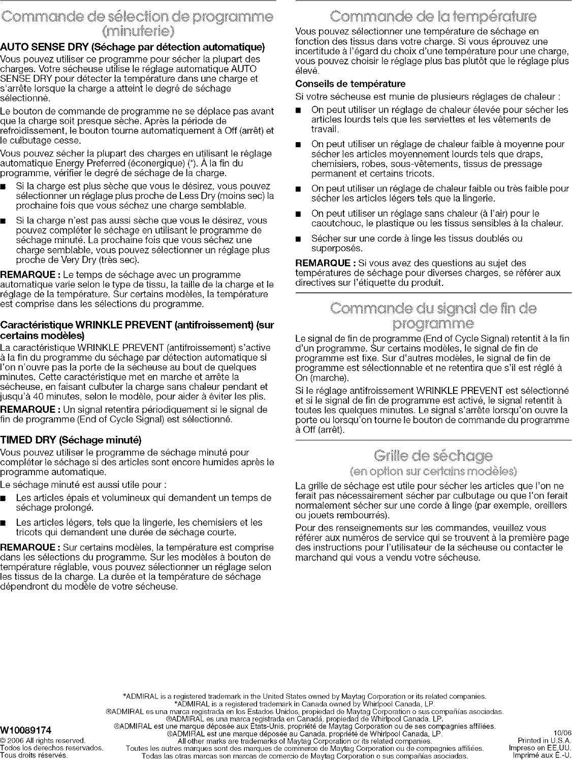 Page 6 of 6 - Admiral AED4370TQ0 User Manual  RESIDENTIAL DRYER - Manuals And Guides L0612469