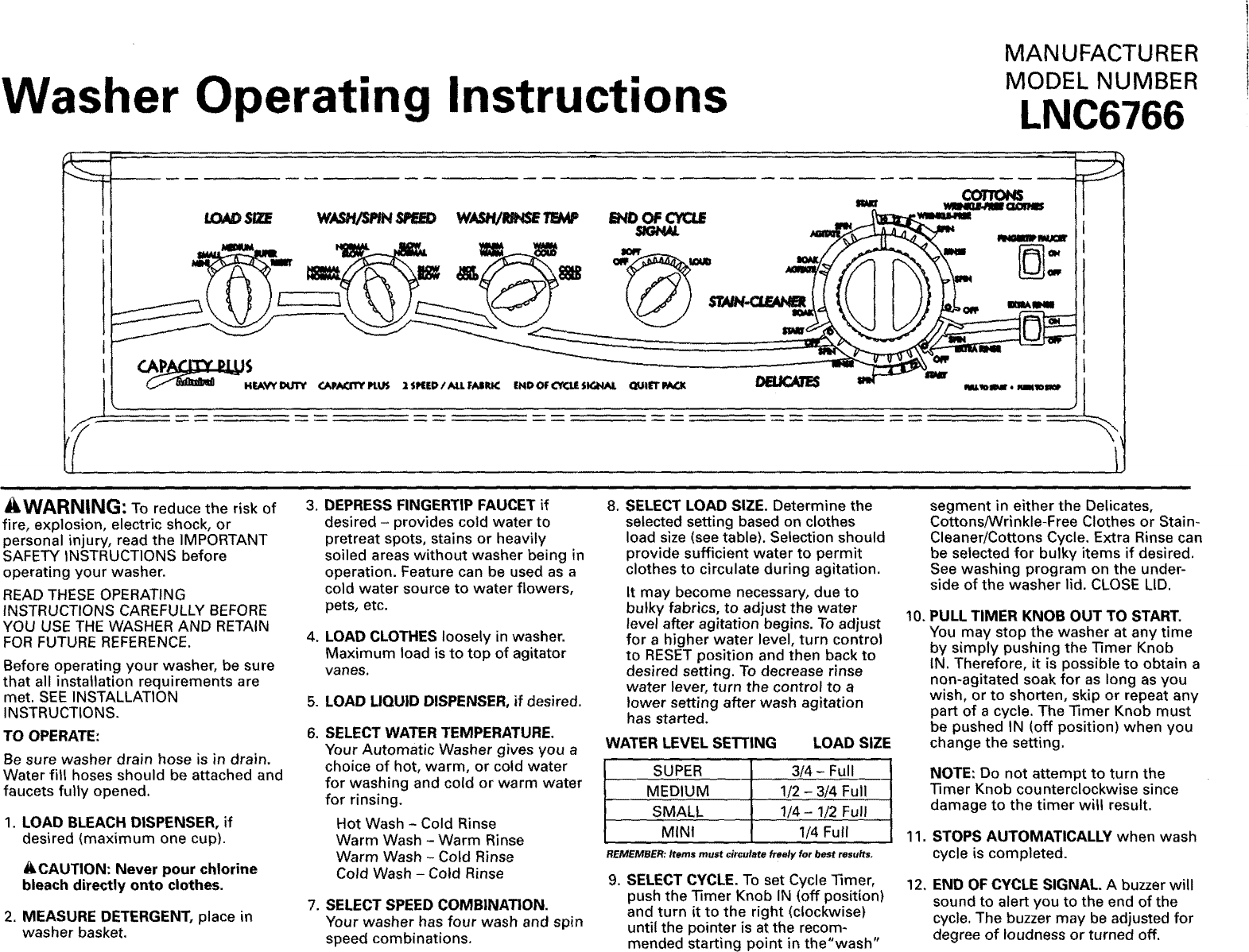 Page 1 of 6 - Admiral LNC6766A00 User Manual  LAUNDRY - Manuals And Guides L0811877