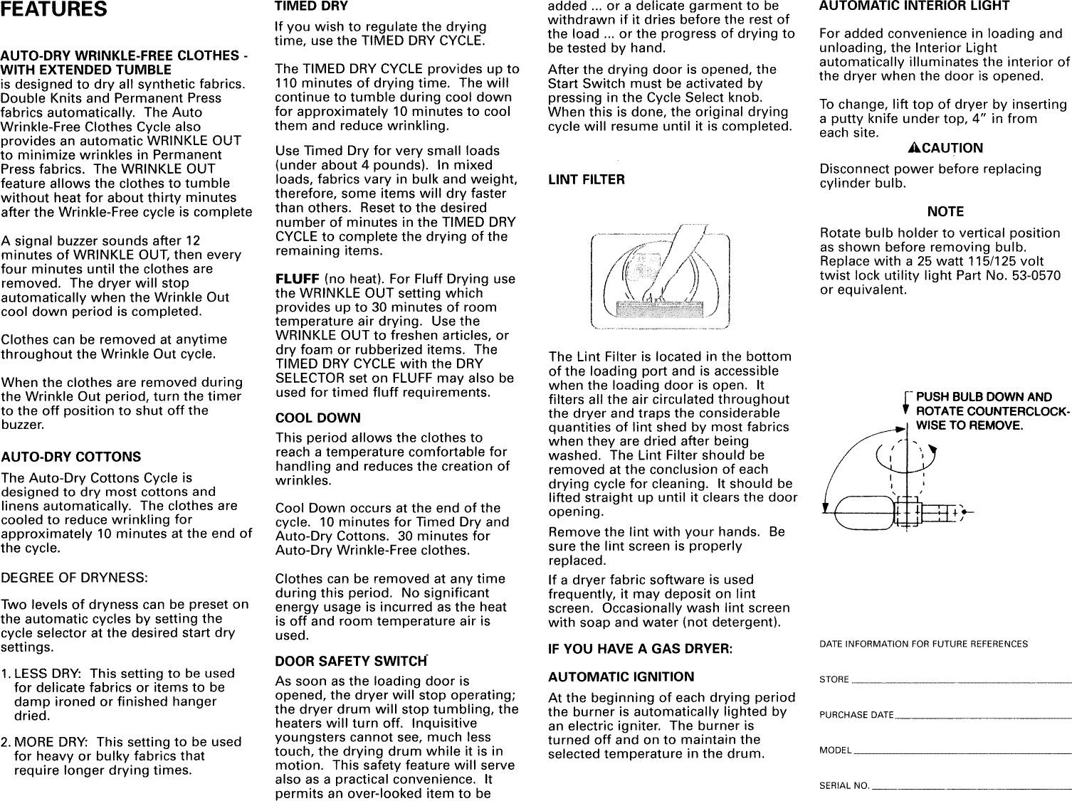 Page 2 of 4 - Admiral LNC7764A71 User Manual  DRYER - Manuals And Guides L0905177