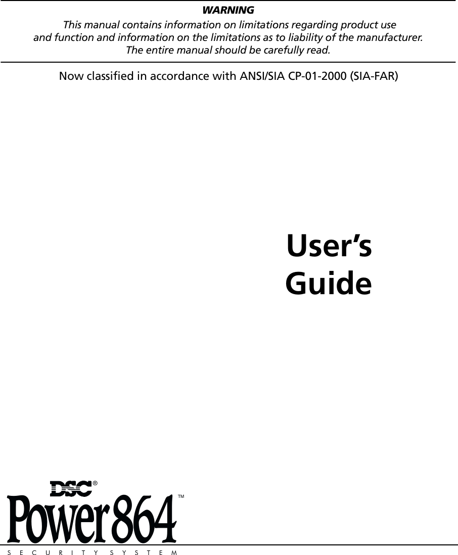 Adt Security Services Power 864 Users Manual