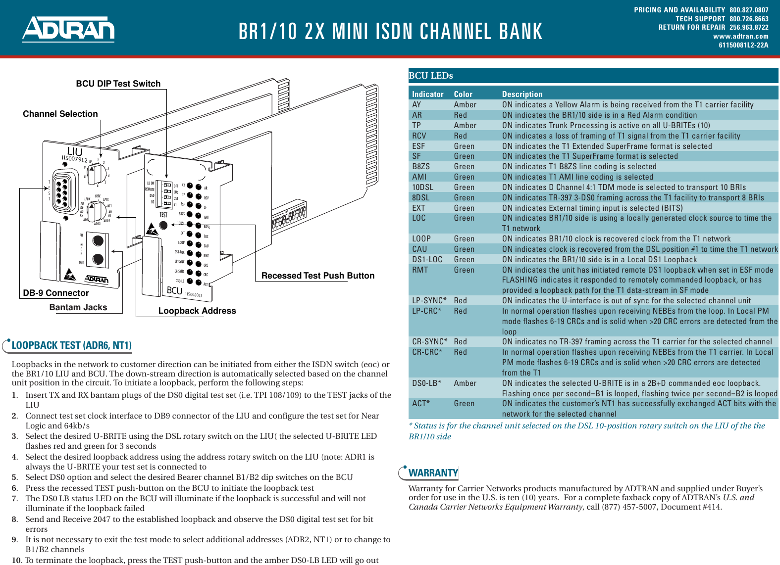 Page 2 of 2 - Adtran Adtran-Br10-Users-Manual- 61150081L2-22A  Adtran-br10-users-manual