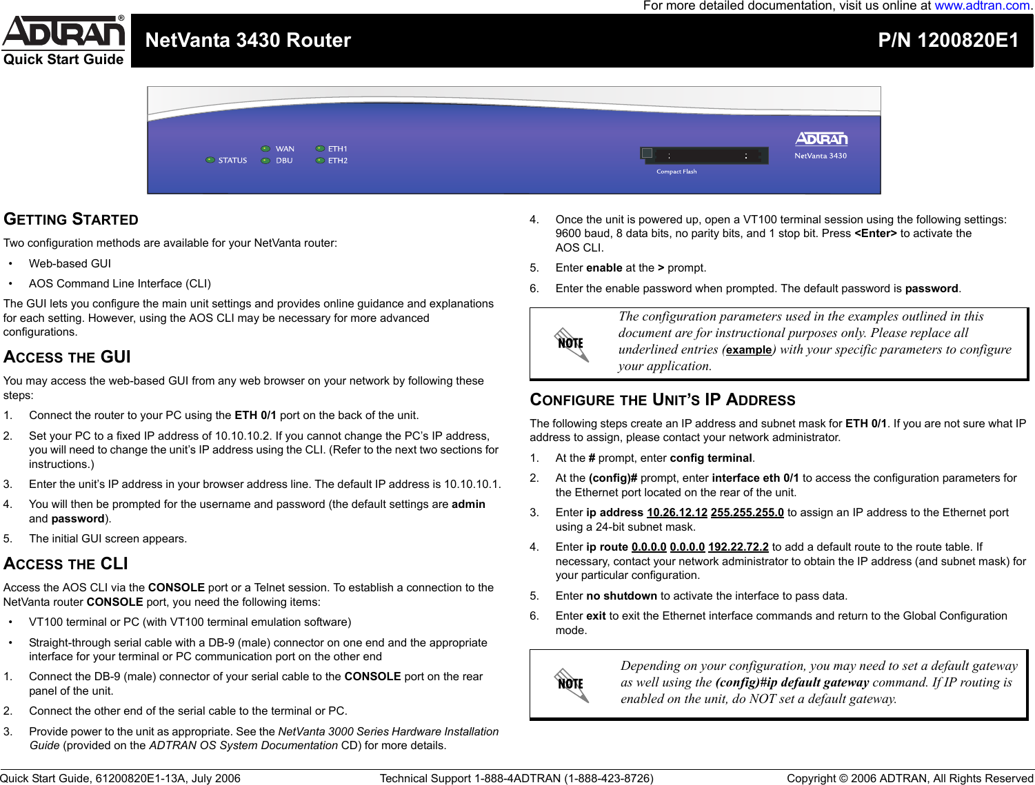 Page 1 of 2 - Adtran Adtran-Netvanta-3430-Users-Manual- 61200820E1-13A  Adtran-netvanta-3430-users-manual