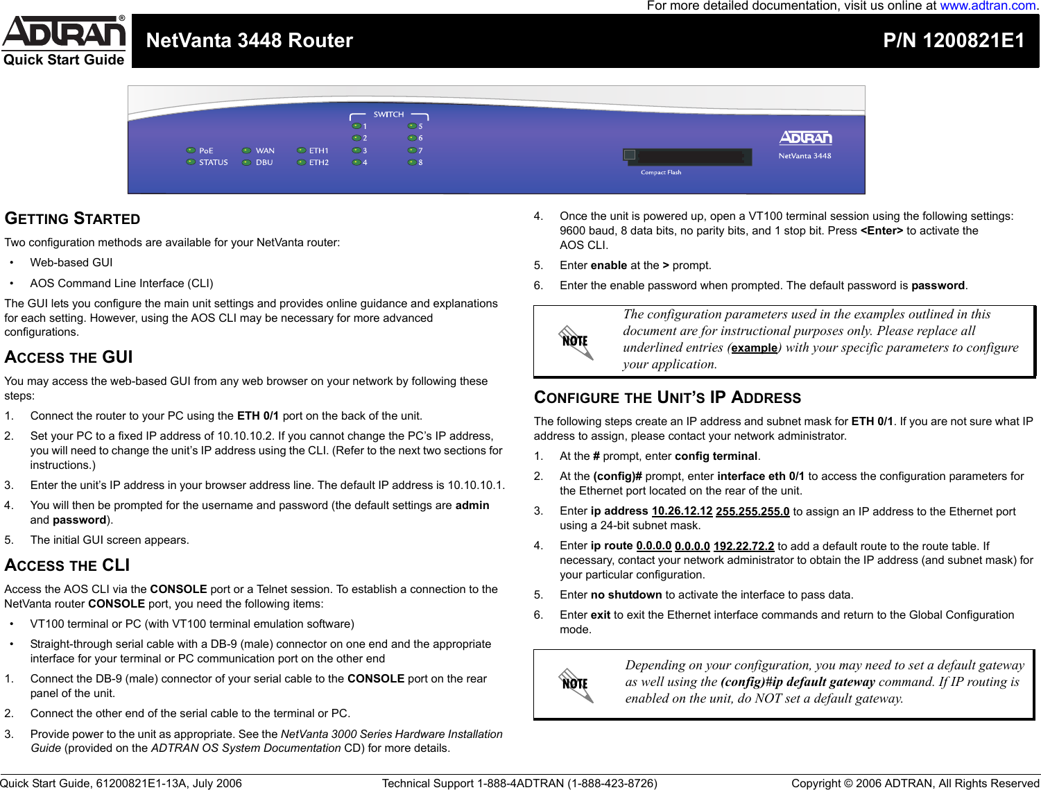 Page 1 of 2 - Adtran Adtran-Netvanta-3448-Users-Manual- 61200821E1-13A  Adtran-netvanta-3448-users-manual