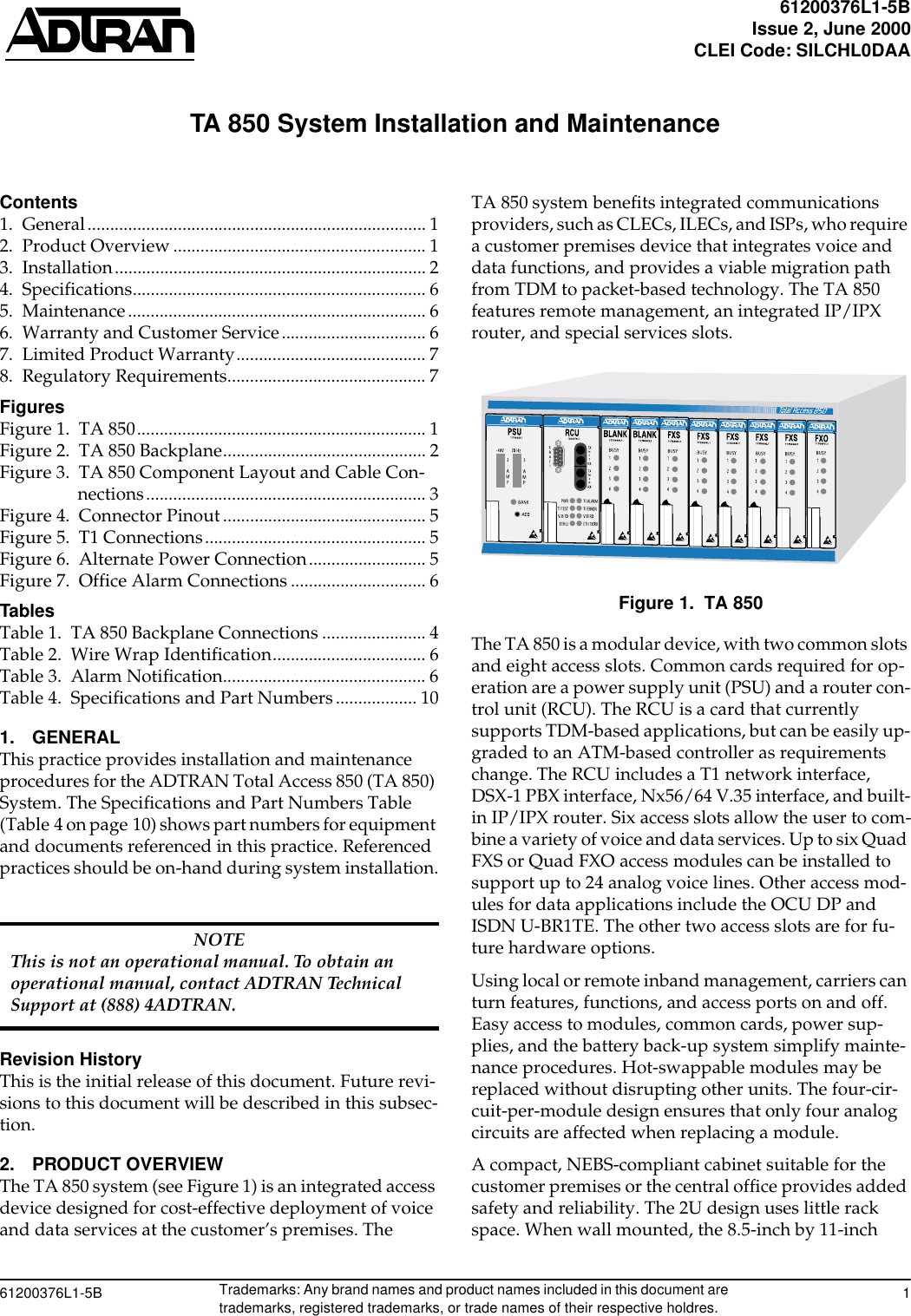 Page 1 of 10 - Adtran Adtran-Recording-Equipment-850-Users-Manual-  Adtran-recording-equipment-850-users-manual