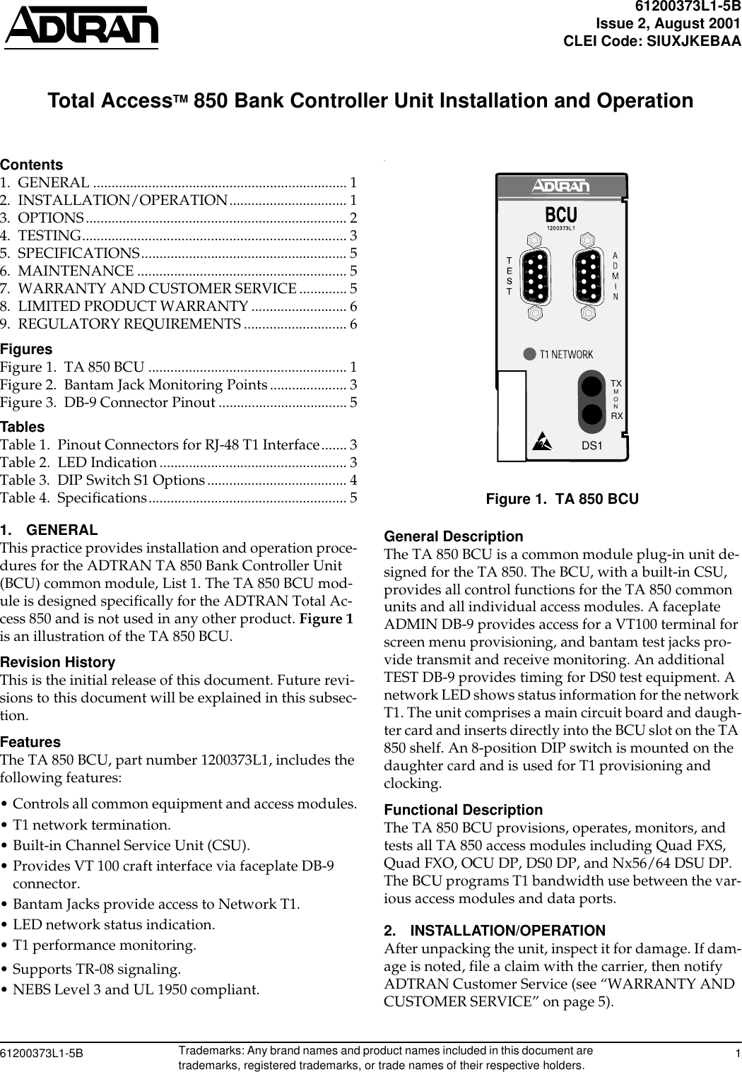 Page 1 of 10 - Adtran Adtran-Total-Access-850-Users-Manual- 61200373L1-5B  Adtran-total-access-850-users-manual