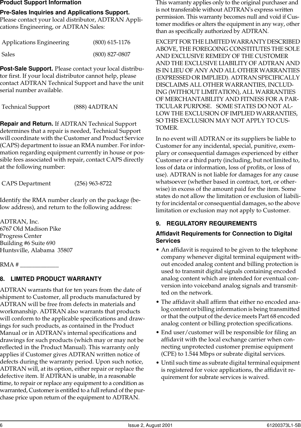 Page 6 of 10 - Adtran Adtran-Total-Access-850-Users-Manual- 61200373L1-5B  Adtran-total-access-850-users-manual