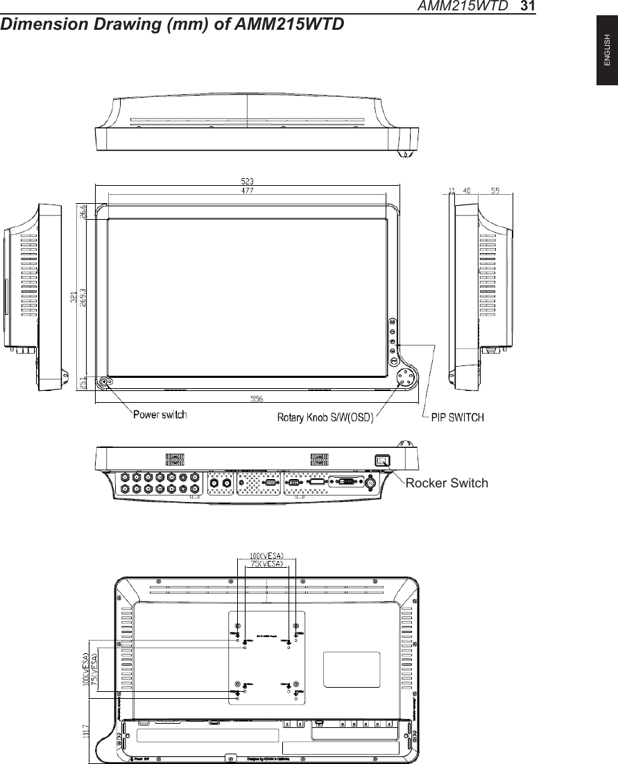 AMM215WTD   31ENGLISHDimension Drawing (mm) of AMM215WTDRocker Switch