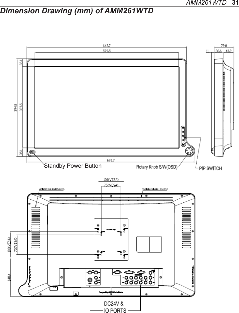 AMM261WTD   31Dimension Drawing (mm) of AMM261WTDStandby Power Button