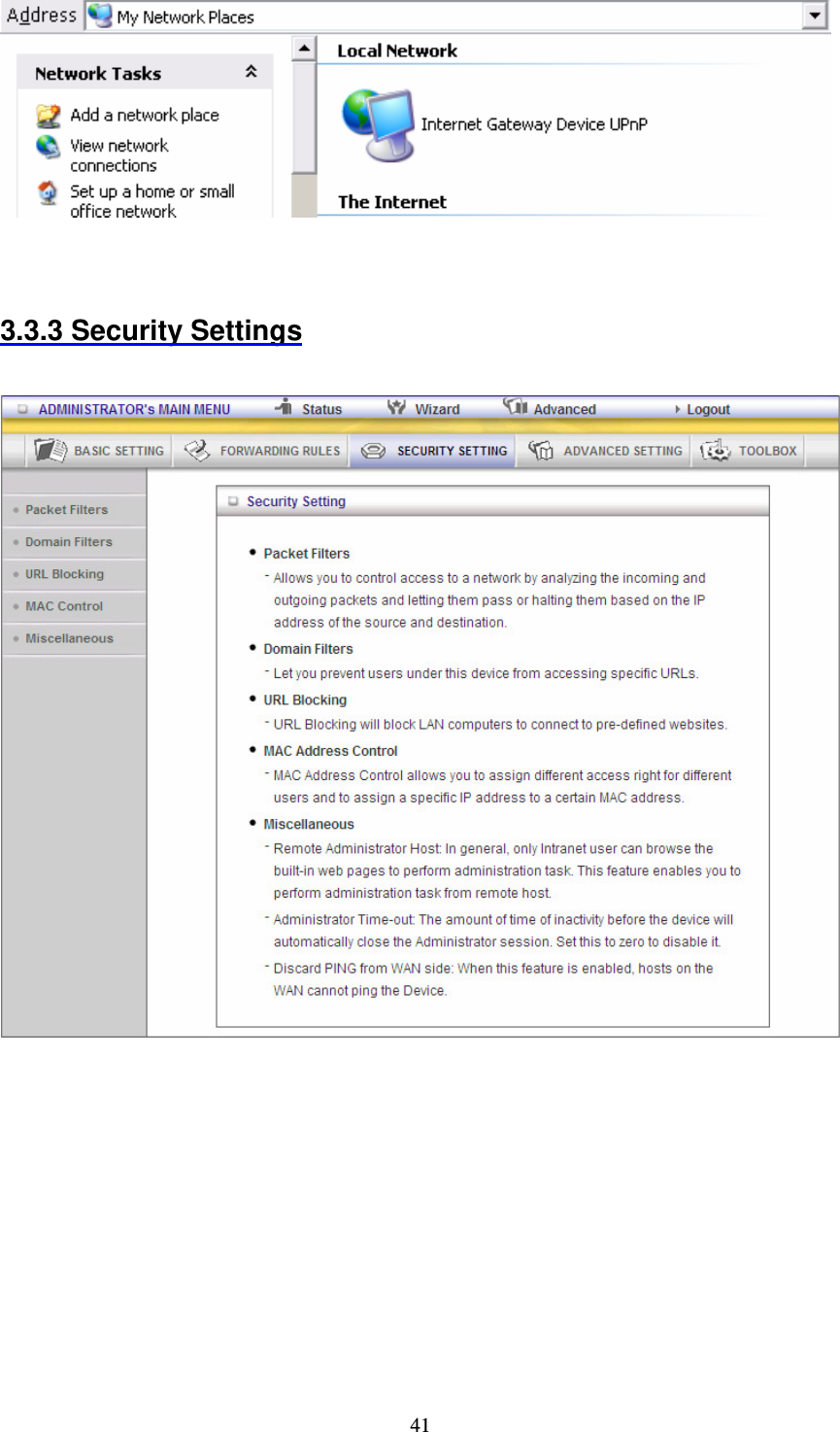  41   3.3.3 Security Settings         