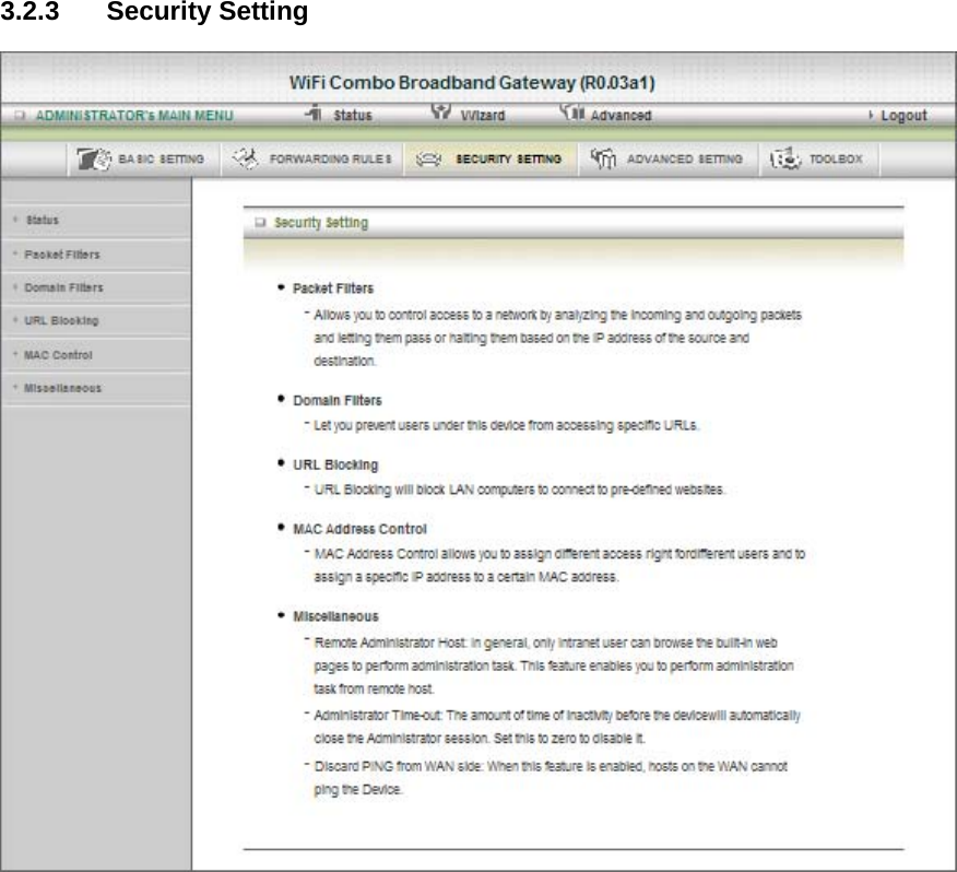 3.2.3 Security Setting    