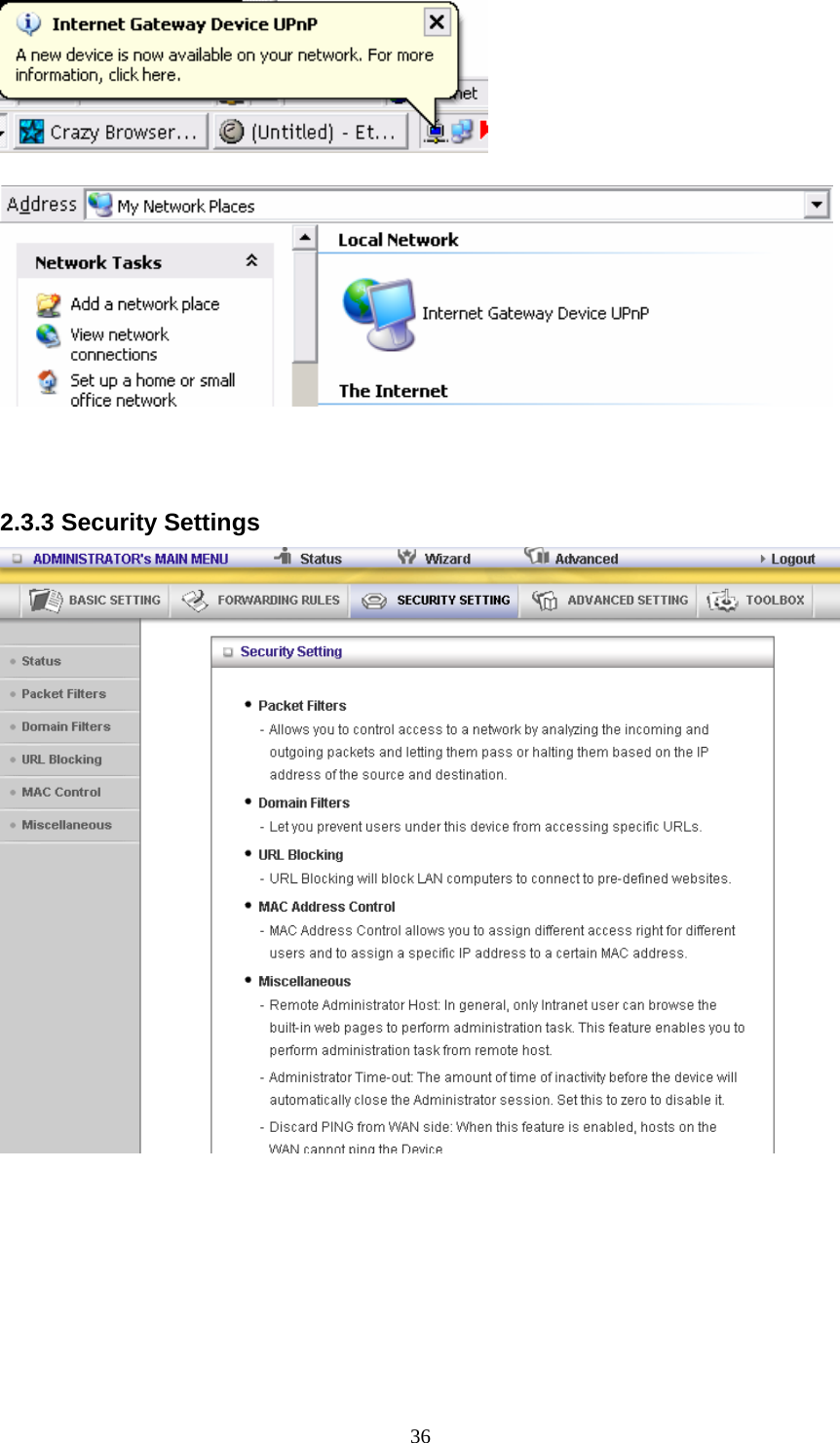  36    2.3.3 Security Settings        
