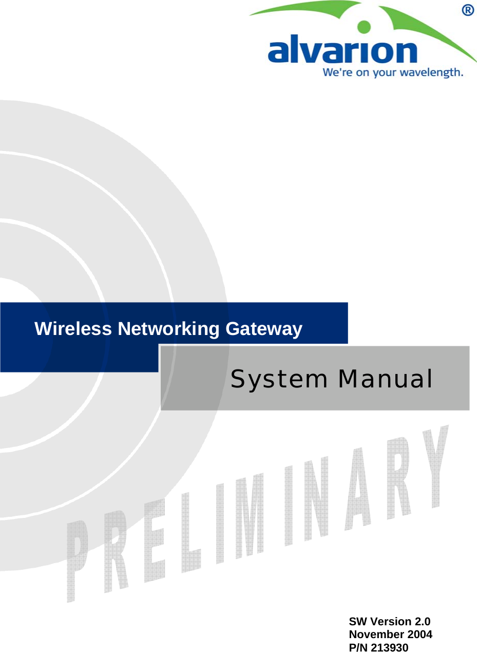    SW Version 2.0 November 2004 P/N 213930 System Manual Wireless Networking Gateway 
