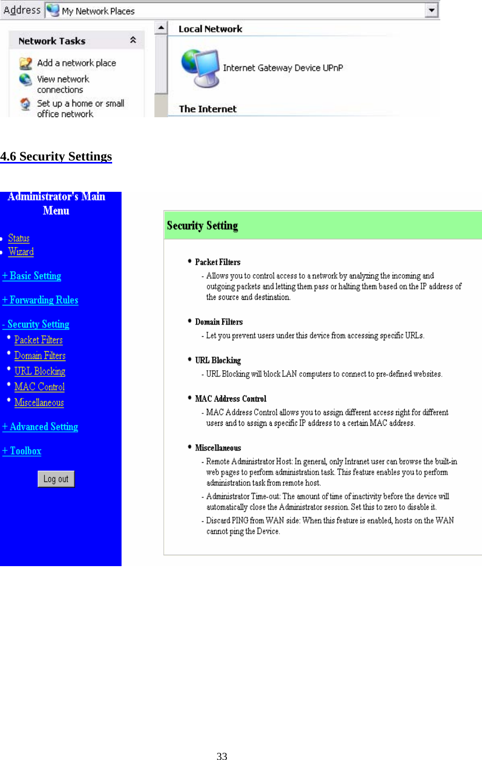   4.6 Security Settings      33