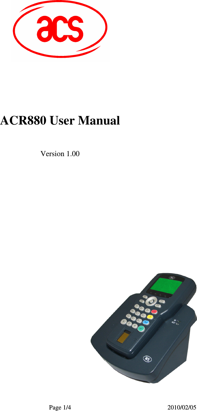   Page 1/4  2010/02/05                ACR880 User Manual    Version 1.00                 