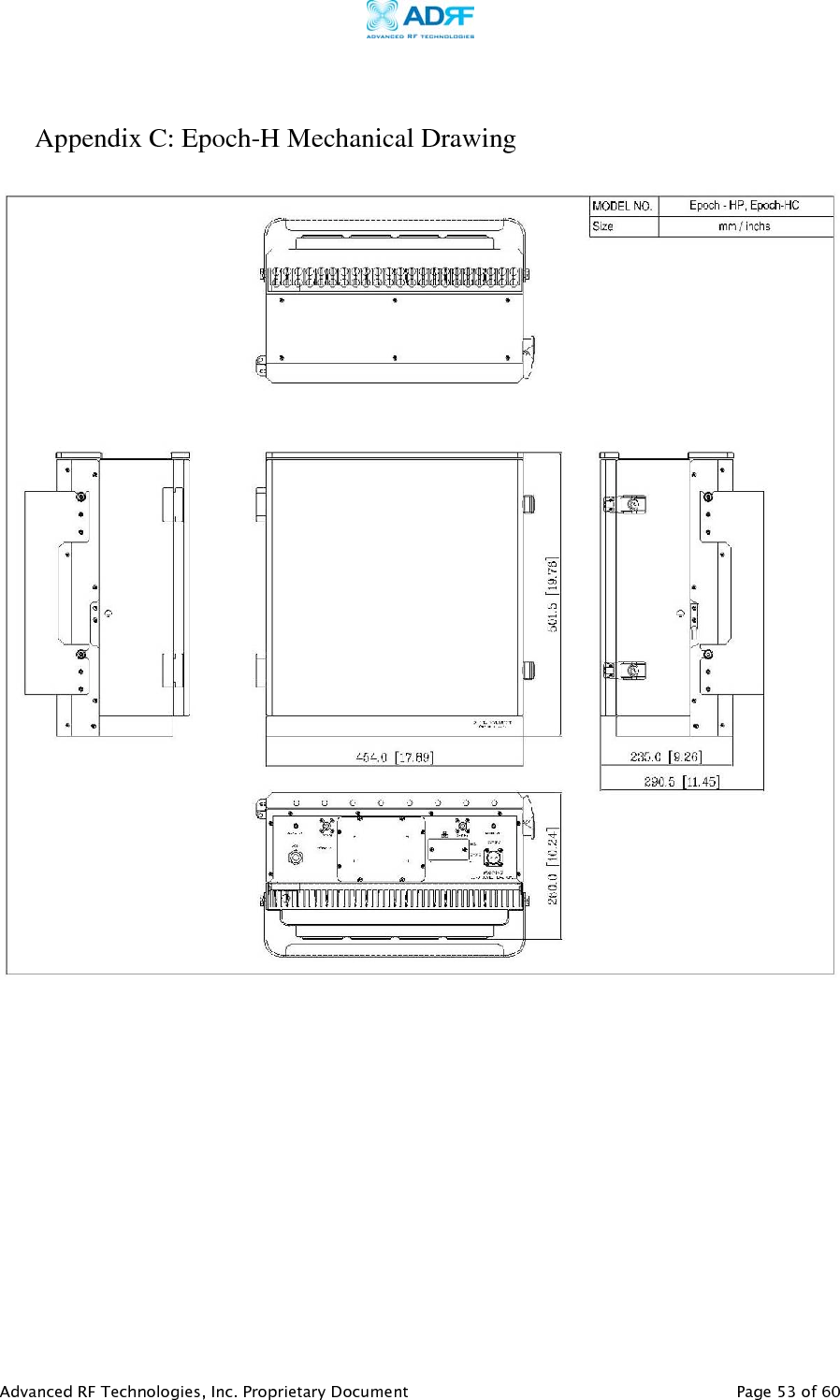     Advanced RF Technologies, Inc. Proprietary Document   Page 53 of 60   Appendix C: Epoch-H Mechanical Drawing    