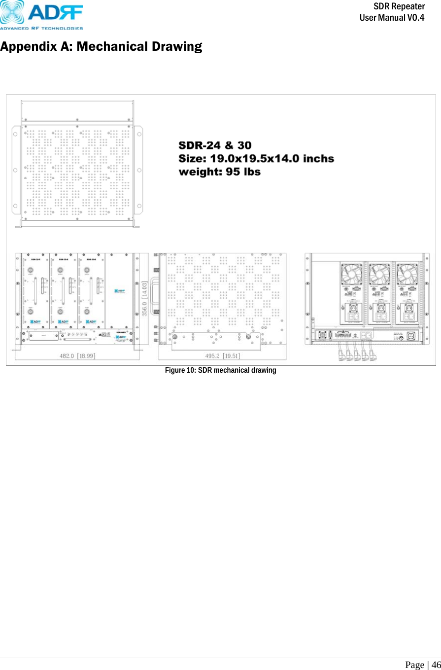       SDR Repeater   User Manual V0.4 Page | 46   Appendix A: Mechanical Drawing   Figure 10: SDR mechanical drawing   