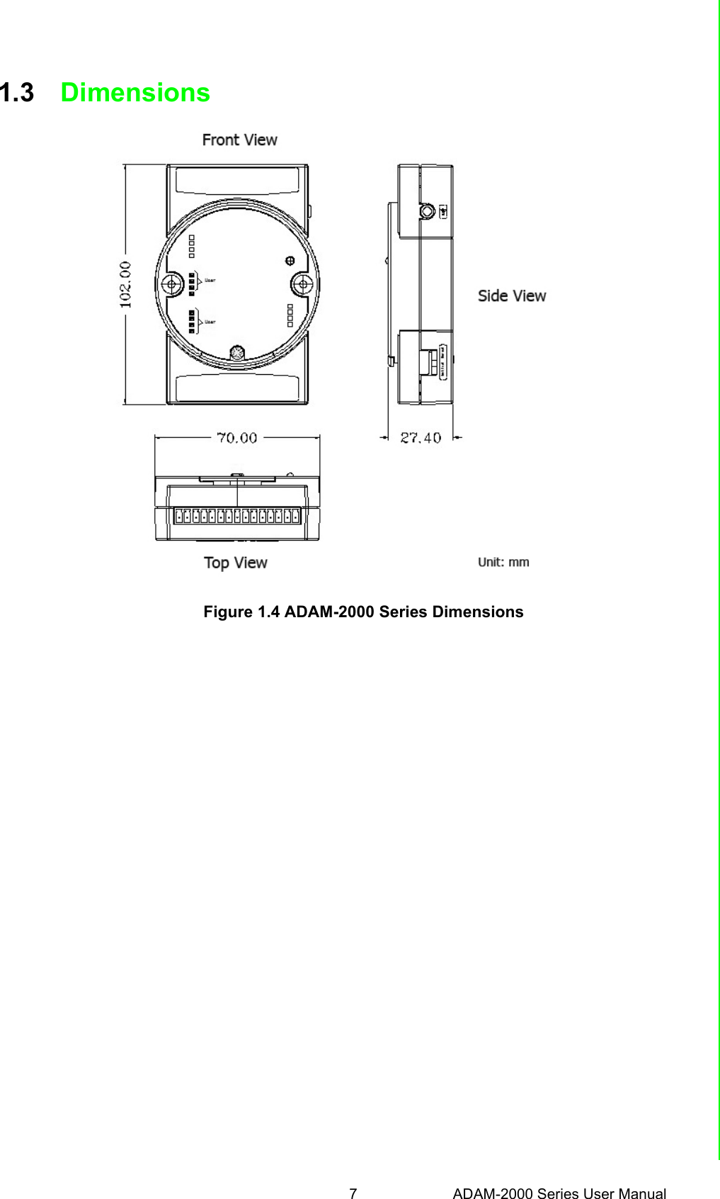 7 ADAM-2000 Series User ManualChapter 1 Understanding Your System1.3 DimensionsFigure 1.4 ADAM-2000 Series Dimensions