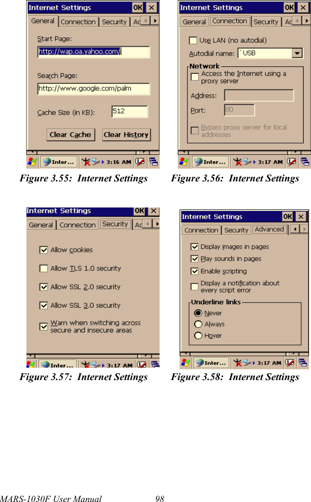 MARS-1030F User Manual 98Figure 3.55: Internet Settings Figure 3.56: Internet SettingsFigure 3.57: Internet Settings Figure 3.58: Internet Settings