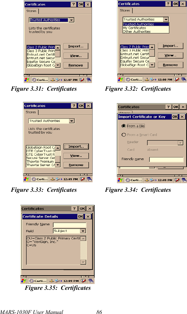 MARS-1030F User Manual 86Figure 3.31: Certificates Figure 3.32: CertificatesFigure 3.33: Certificates Figure 3.34: CertificatesFigure 3.35: Certificates