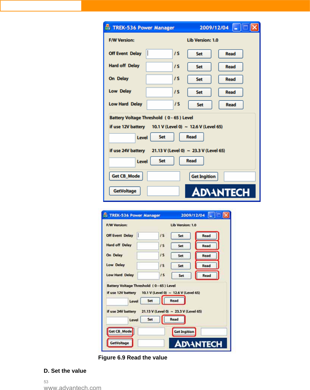  53 www.advantech.com     Figure 6.9 Read the value  D. Set the value 