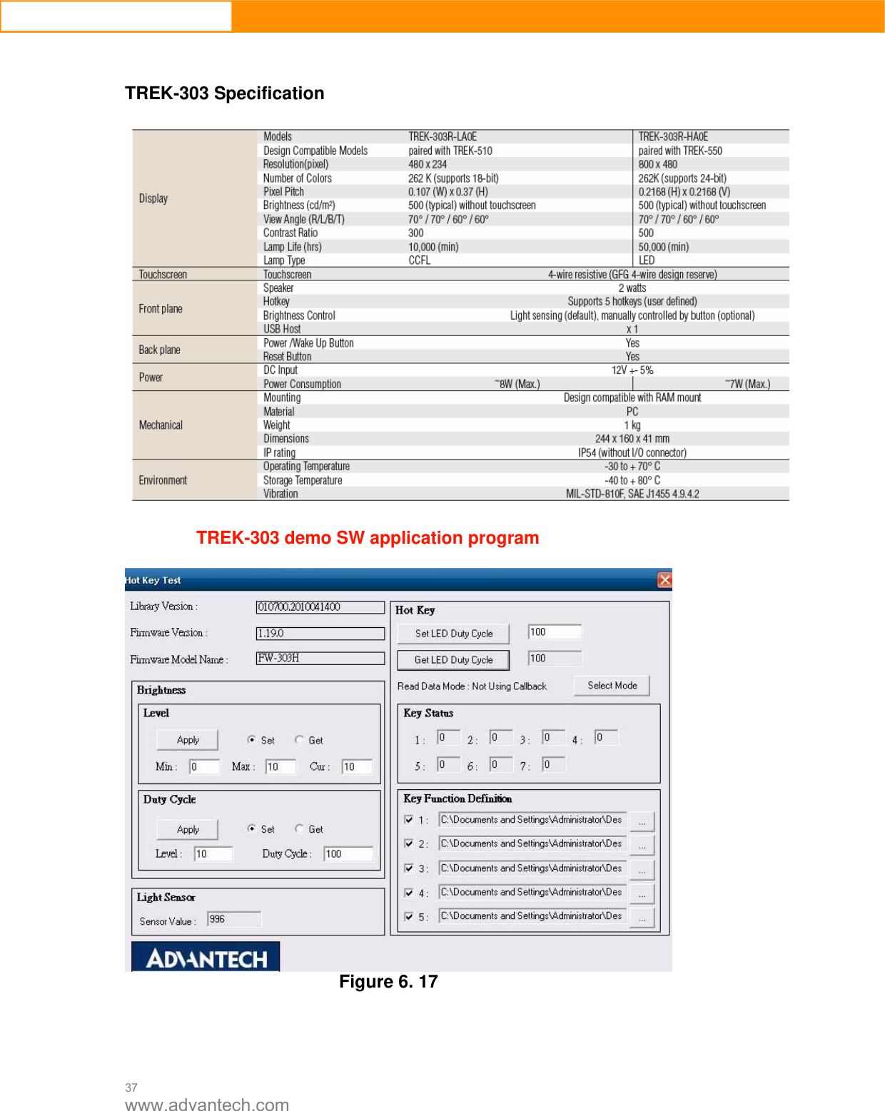  37 www.advantech.com   TREK-303 Specification    TREK-303 demo SW application program   Figure 6. 17     