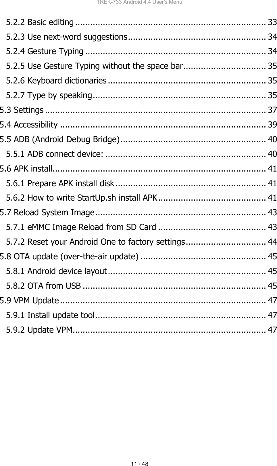 Page 10 of Advantech Co TREK733L Computer User Manual TREK 733 Android 4 4 User s Menu