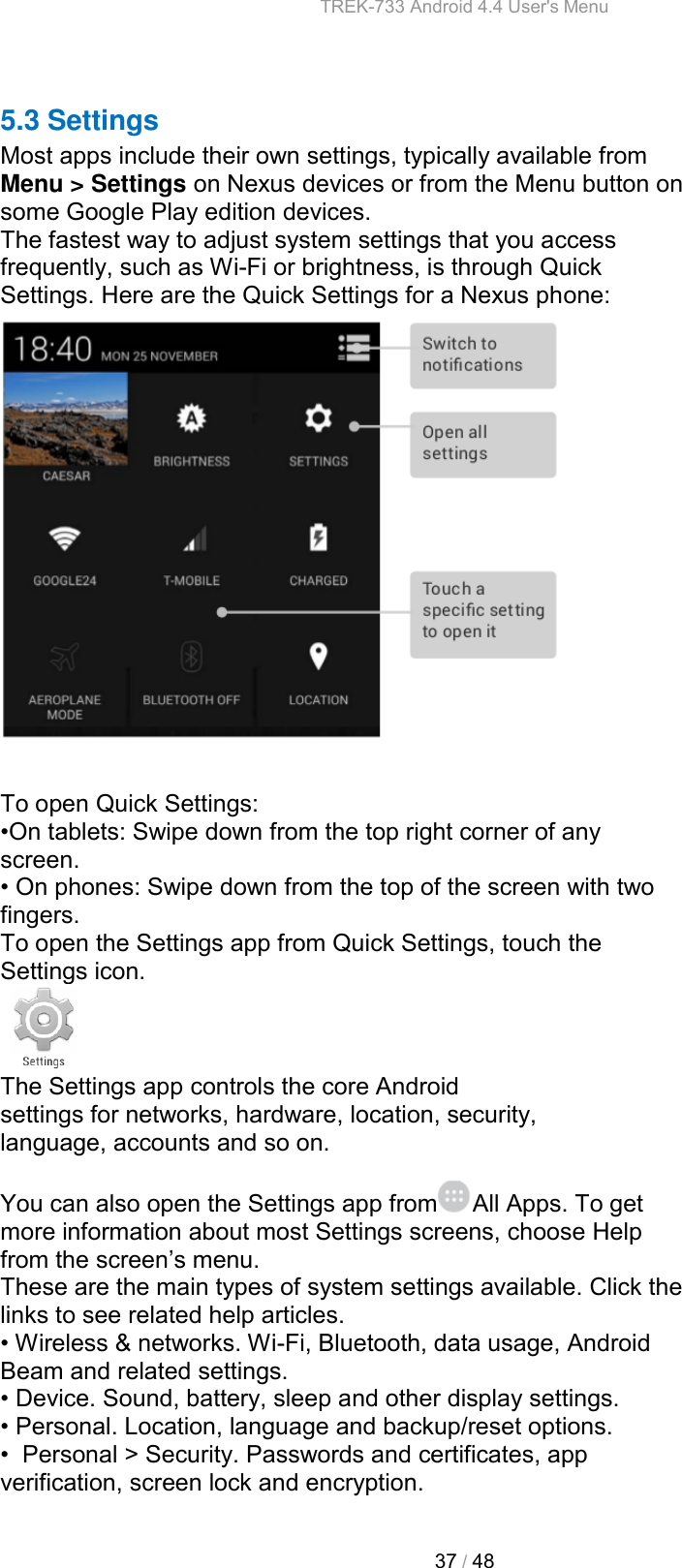 Page 36 of Advantech Co TREK733L Computer User Manual TREK 733 Android 4 4 User s Menu