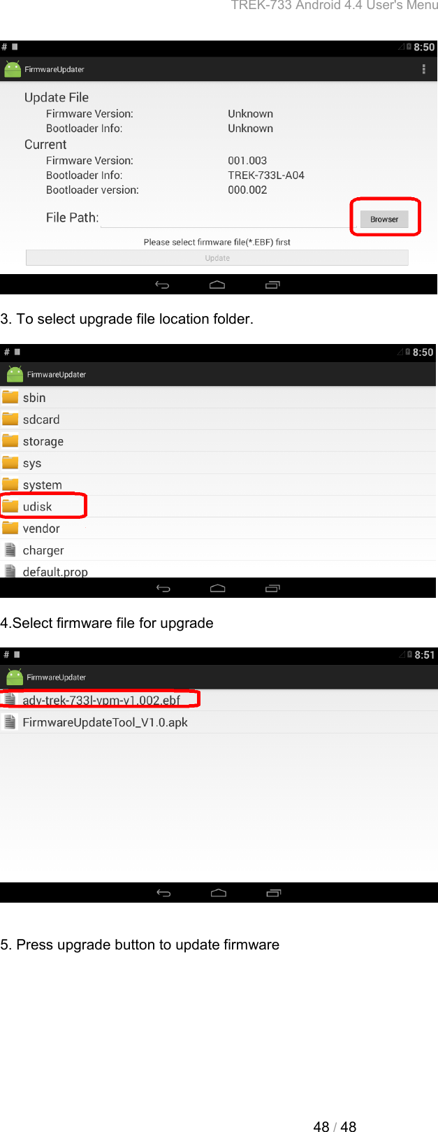 Page 47 of Advantech Co TREK733L Computer User Manual TREK 733 Android 4 4 User s Menu