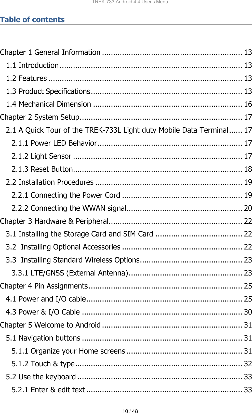 Page 9 of Advantech Co TREK733L Computer User Manual TREK 733 Android 4 4 User s Menu